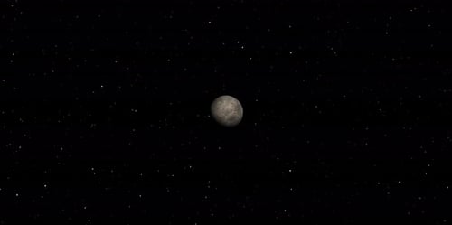 Zoom In Fictional 3D Render of Ceres Like Planet in Deep Space.