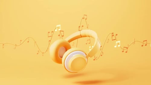 Modern 3D Headphones with Floating Music Notes Animation