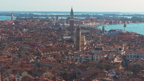 Aerial View of Venice Near Saint Mark's Square Rialto Bridge and Narrow Canals