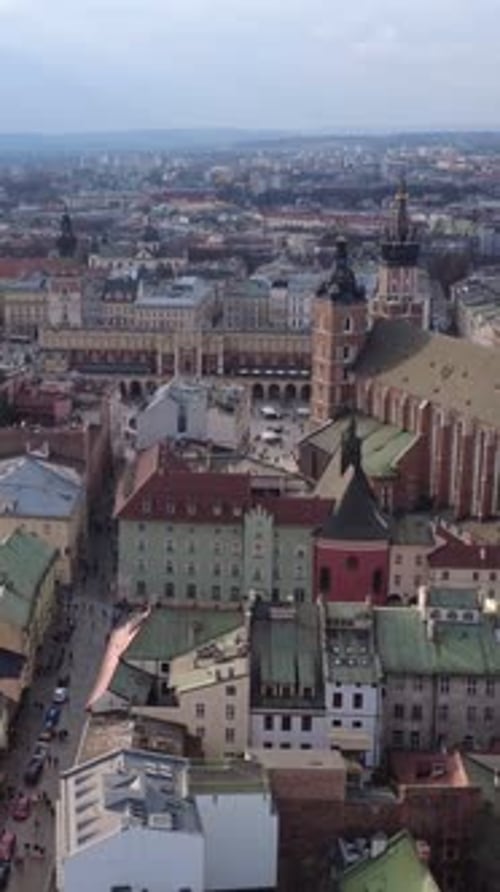 Aerial View of Krakow Poland Buildings and City Streets