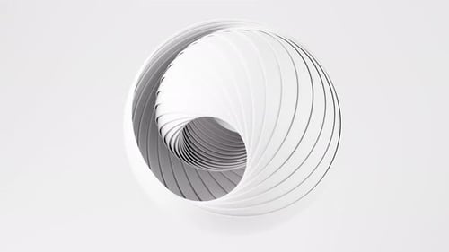 Clean White Geometric Sphere with Spiraling Dynamic Layers Animation