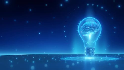 Futuristic Brain in Lightbulb Technology Concept Animation