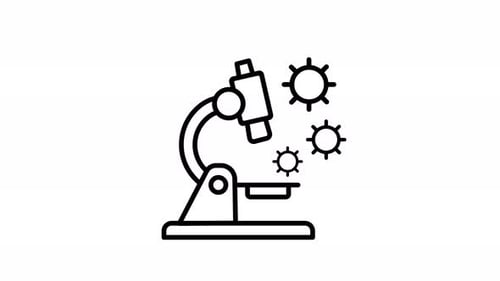 Animated microscope line art with a liquid and a green substance