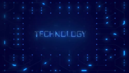 TECHNOLOGY Word Text with neon circuit board design or computer semiconductor design