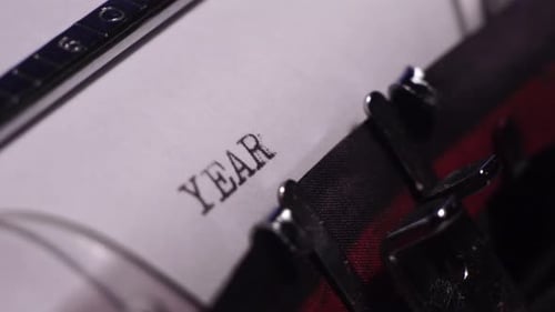 Year 1991, Typing on Blank White Paper in Vintage Typewriter, Close Up