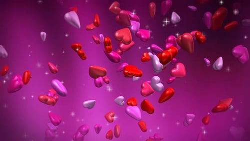 Animated Pink and Red Hearts Falling with Twinkles
