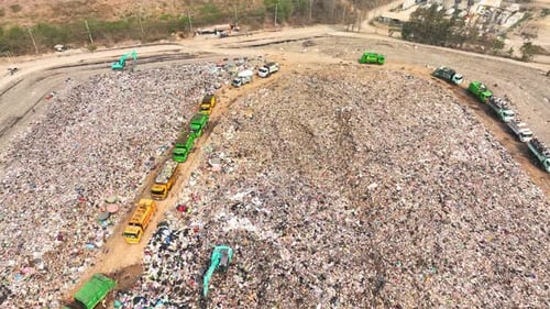 Garbage piles in landfills From an aerial view, Drone