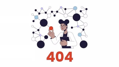 Animated Scientist with Data Network and 404 Error Flat Design