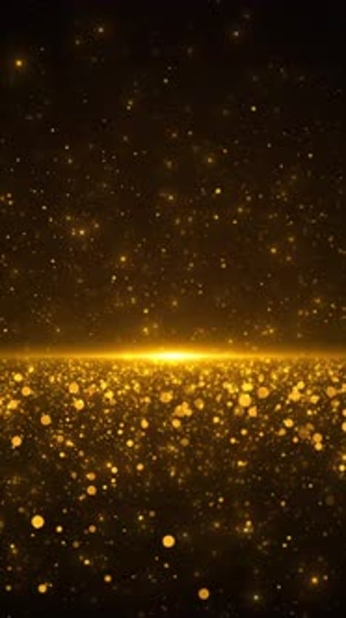 Glowing Golden Particles and Light Line Vertical Background