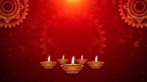 Elegant Diwali Celebration Background with Animated Diyas and Mandalas