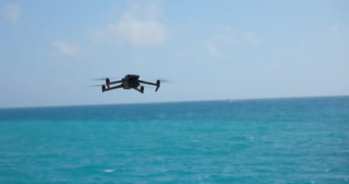 Drone Hovers over Tropical Ocean on Clear Day