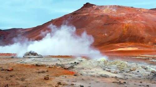 Geothermisches Gebiet in Island Vulkanische Aktivität Verdunstendes Wasser Energie Marslandschaft