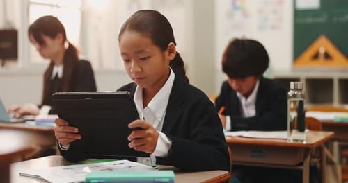 School Children Working With Tablets in Classroom