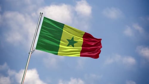 Realistic Senegal National Flag Waving Against Cloudy Sky