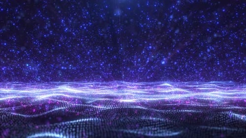 Digital waves from glitter particles. Abstract magical background of glowing dots. Futuristic wavy