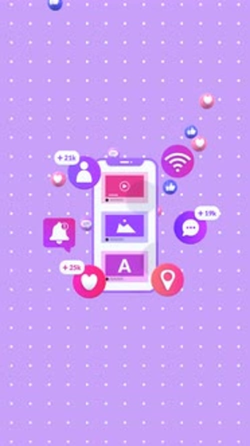 Animated Social Media Engagement Icons on Smartphone Screen