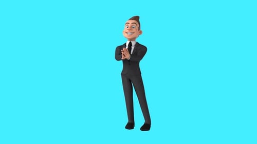 Fun 3D cartoon business man clapping (with alpha channel)