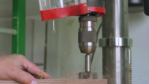 Drill Press Boring Hole in Wood