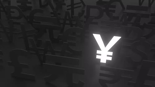 Financial Focus: Animated Yen Symbol Among Global Currencies
