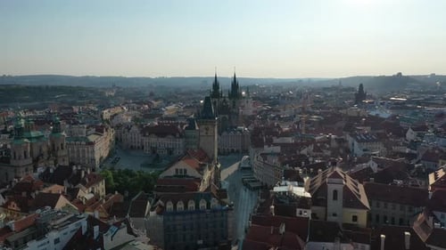 Aerial View of the Historic City Center of Prague Czech Republic Churches Cathedrals Squares and