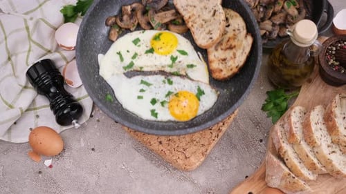 Sunny Side Up Breakfast with Mushrooms and Toast