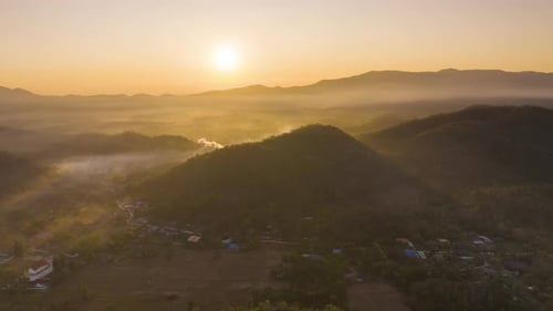 4K motion, Aerial view Beautiful of morning scenery Golden light sunrise.