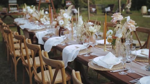Elegant Rustic Wedding Reception Table Setup Outdoors