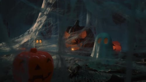 Halloween Decorations with Pumpkins and Ghost