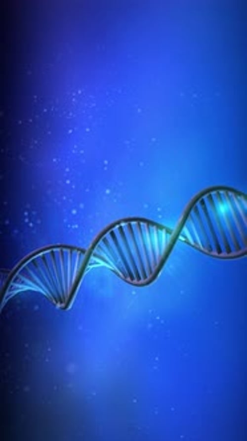 DNA Strand Spins on a Blue Background