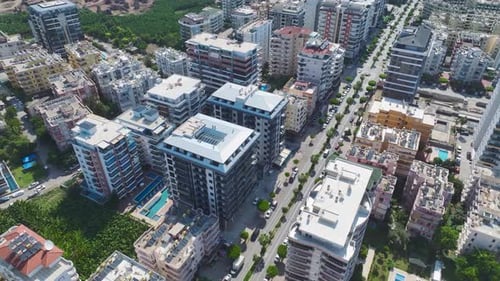 Aerial View Gorgeous Residential Complex With Pool and Kids' Water Park By the Mediterranean