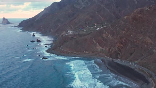 Aerial View of Dramatic Atlantic Ocean Coastline of Tenefire Canary Islands