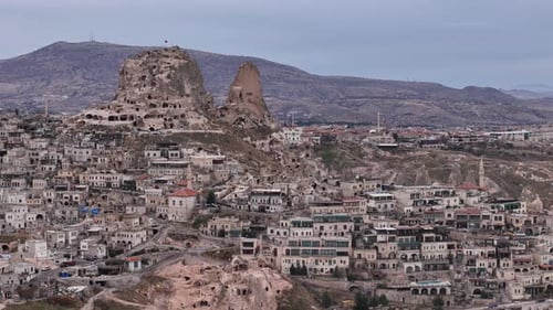 Aerial View of Turkey Ancient City Carved Into Cliffs History and Nature Merge Civilization Thrived