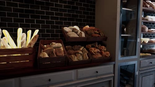 Assorted Bread Display in a Bakery