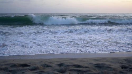 Slow-motion footage of the pacific ocean at a Southern California beach.
