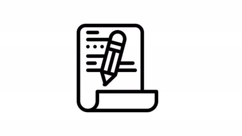 Outline Icon of Paper with Pencil Writing Animation