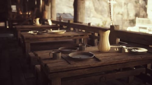 Rustic Outdoor Dining Tables with Mountain Background