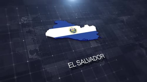 3D El Salvador Map with Flag on Digital Grid