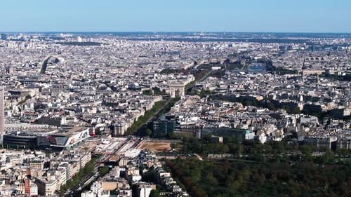 Aerial Panoramic View of Metropolis Long and Wide Boulevard with Historic and Famous Tourist Sight