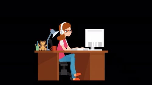 Working from home freelancer person sitting on table desk Alpha Channel 4K