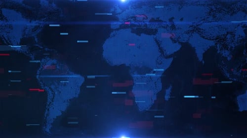 High tech earth map hologram, communication and big data visualization. Mobile and technology