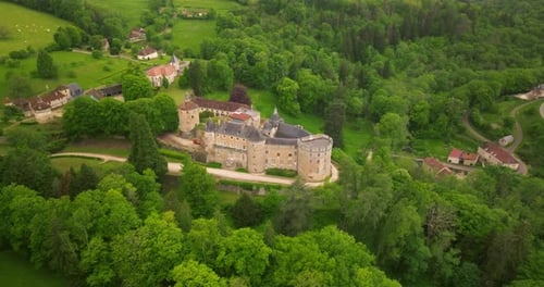 France Old Castle Drone Aerial View Castle of Chastellux France Burgundy