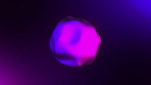 Abstract blue and purple bright liquid glowing digital energy sphere on dark gradient background