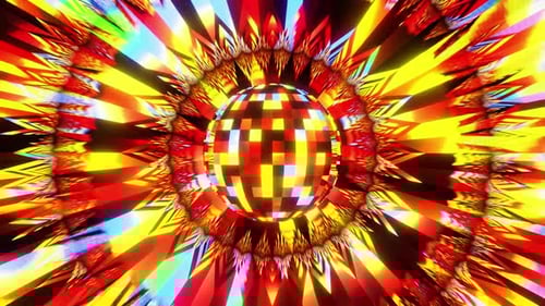 Red disco ball pulsing to the rhythm of dance music background 3d render. Vj and Dj loop for bar