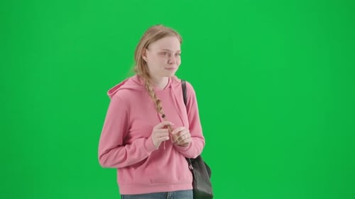 Portrait of Thief and Victim on Chroma Key Green Screen Background Girl Standing Carelessly Man