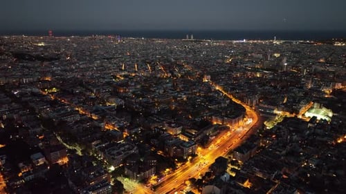Barcelona city skyline at night, Catalonia, Spain