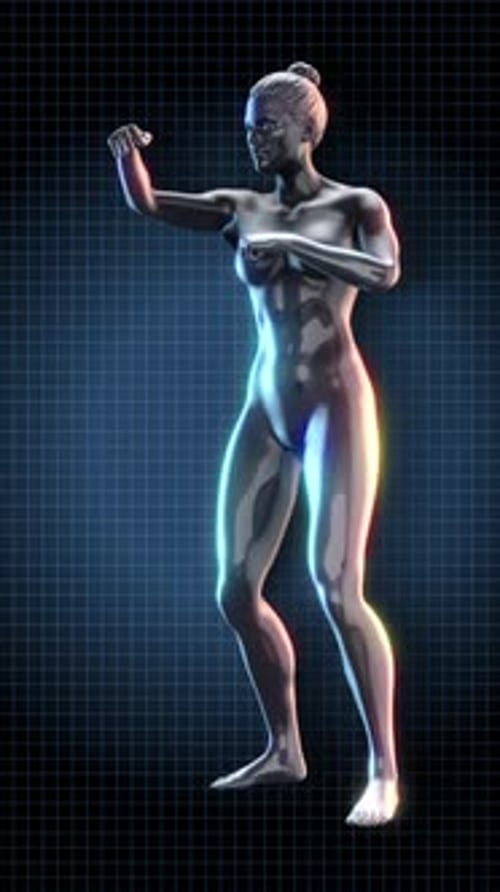 Futuristic Digital Woman Boxing Exercise Animation