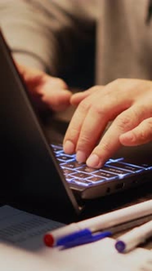 Vertical Video Male Cyber Criminal Hacking Password to Break Server Security