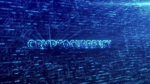 Cryptocurrency Concept Over Blue Futuristic Technology Network with Digital Cyberspace Background