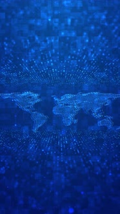 Animated Futuristic Digital World Map Network Background