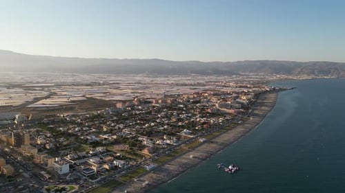Coastline and Boulevard of Roquetas de Mar, Almeria, Andalusia, Spain - Aerial